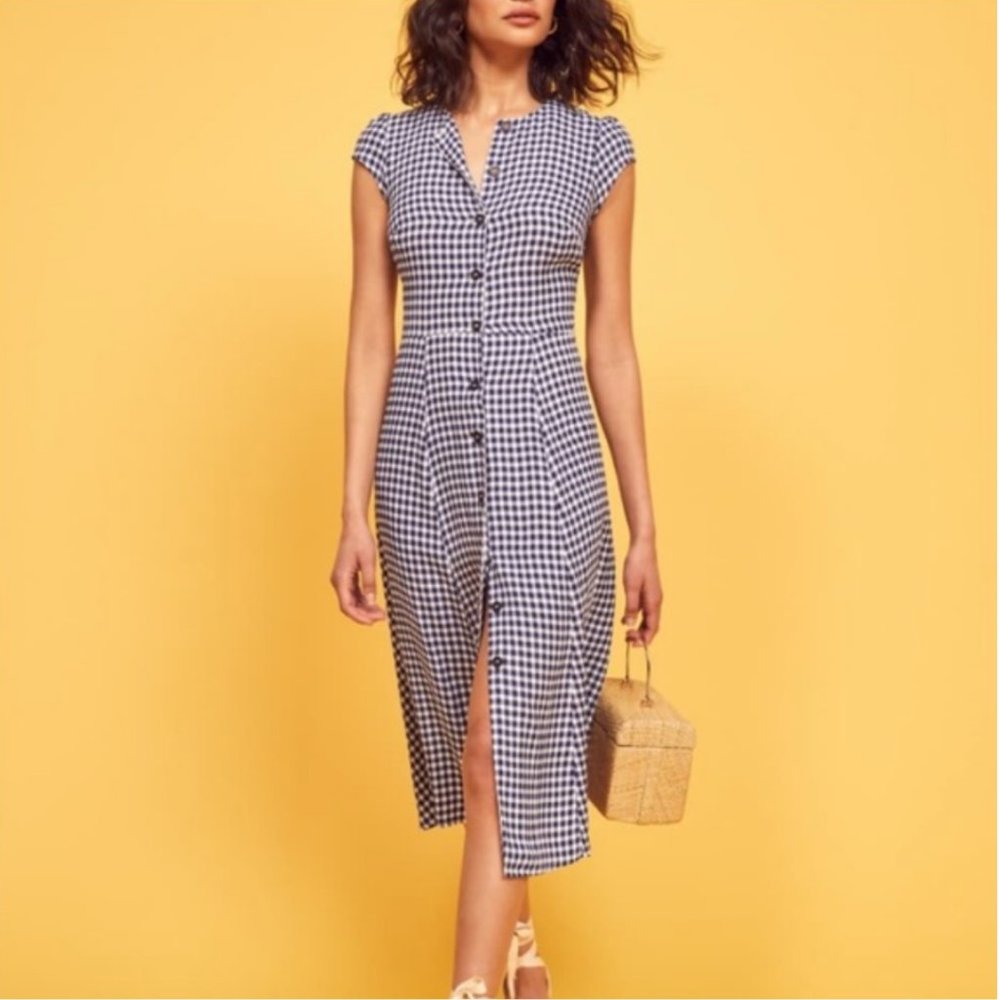 Reformation Fauna Gingham Midi Dress Sz 2